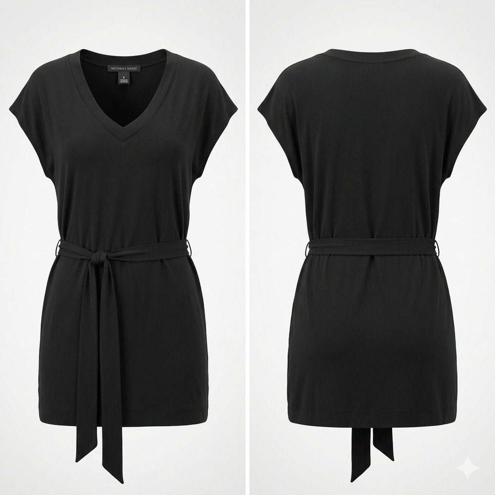 Victoria's‎ Secret Women Dress Lounge Tie Waist S Black Modal V-Neck 248433-093